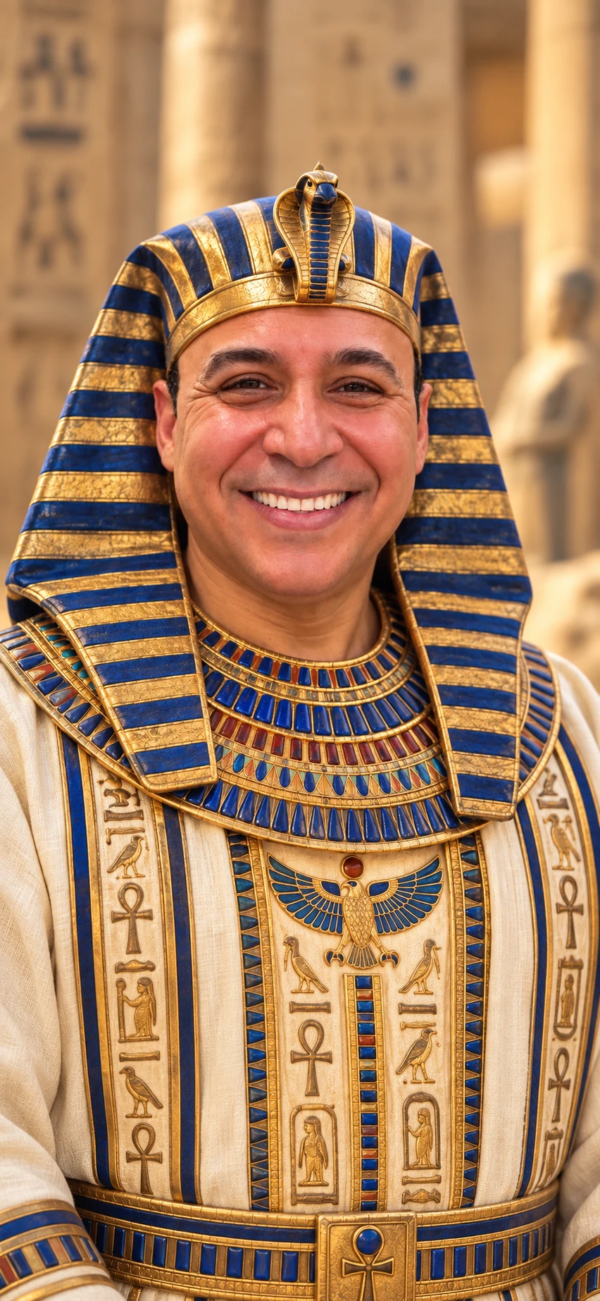 David Raphael wearing a pharaoh-inspired portrait look